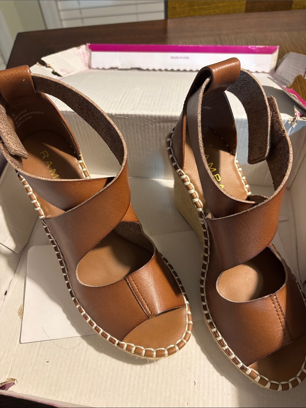 Rampage Tan Brown Espadrille Wedge Sandals